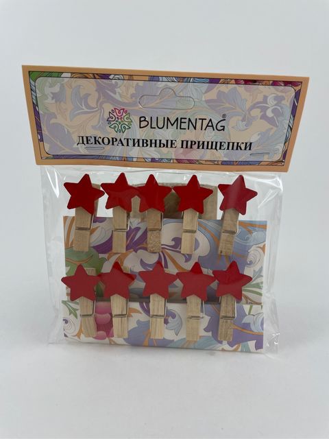 Декоративные прищепки Blumentag WCLA-35 "Красные звездочки", 3.5см, 10 шт.