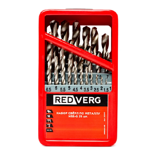 Набор сверл по металлу RedVerg 25 шт HSS-G, 1-13 мм(501051)