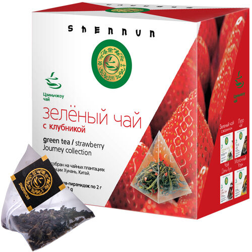 Shennun Зеленый чай с клубникой в пирамидках, 2г х 15 шт