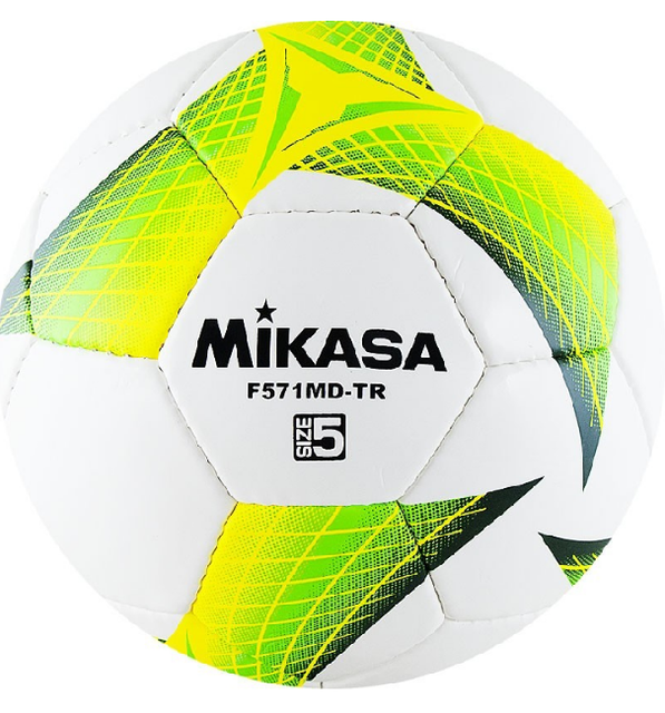 Мяч футбольный MIKASA F571MD-TR-G, р.5, 32пан, гл. ПВХ, руч.сш, лат.кам, бело-желто-зеленый
