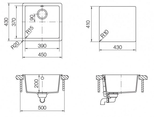 Мойка  Quadro 50  Cristalite альпина