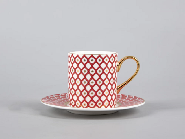 Чашка с блюдцем кофейная Императорский фарфоровый завод форма Идиллия рисунок Скарлетт 1