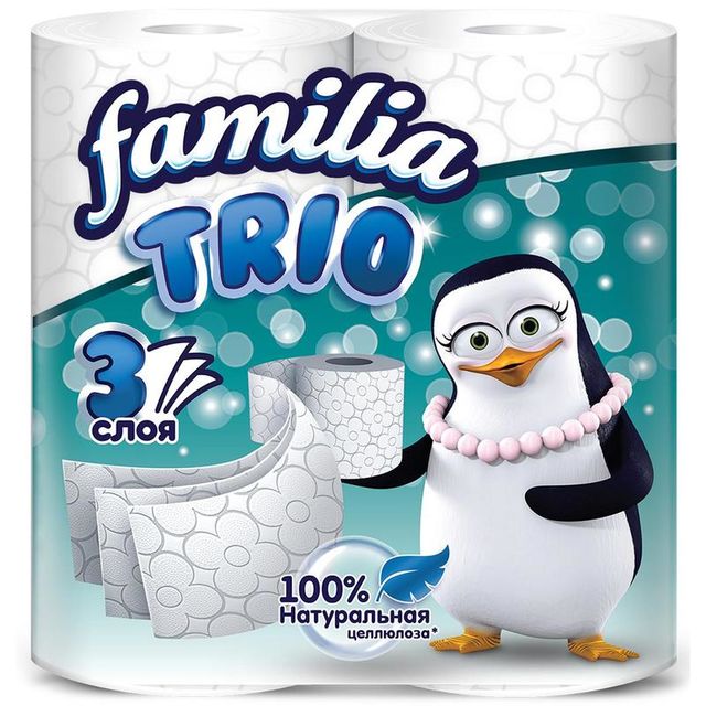 Бумага туалетная Familia Trio белая 3-слойная, 4 рулона в упаковке