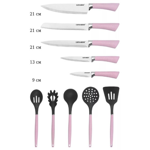 Набор ножей и кухонных принадлежностей Lenardi, нержавеющая сталь, 12 предметов на подставке, в подарочной упаковке, арт. 196-015