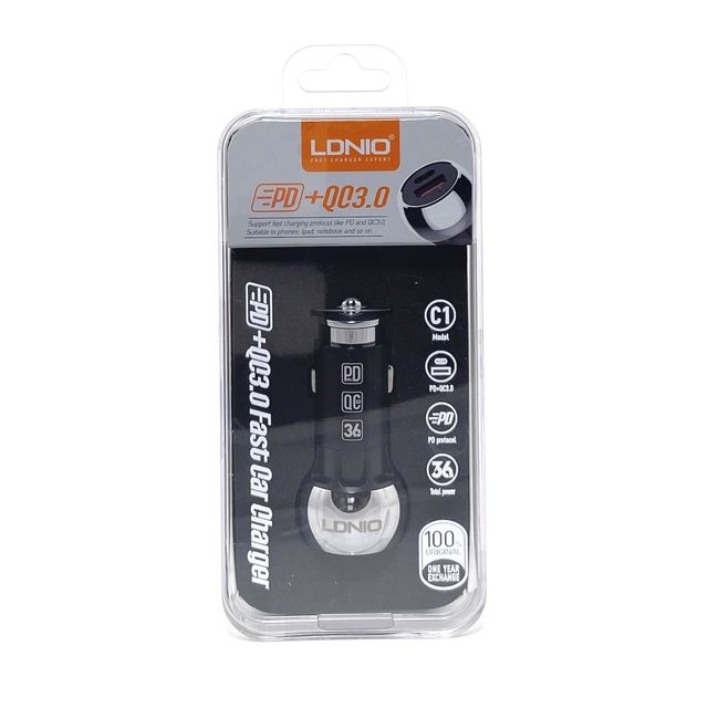 АЗУ LDNIO C1 PD + QC 3.0 + USB кабель Apple Lightning 8-pin (черное/коробка)