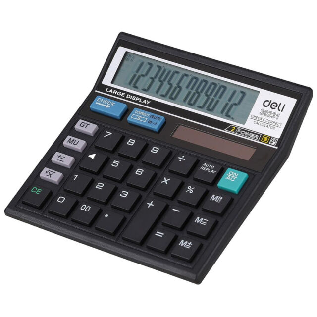 Калькулятор Deli E39231 настольный компактный, 12-разрядный, двойное питание, 129x129 мм, чёрный