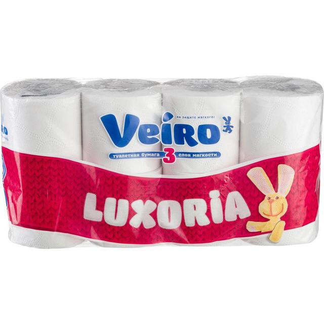 Бумага туалетная Veiro Luxoria 3-слойная белая, 8 рулонов в упаковке
