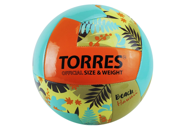 Мяч для пляжного волейбола TORRES Hawaii  р.5, синт.кожа (ТПУ), маш. сш, бут.кам, бирюзово-оранже