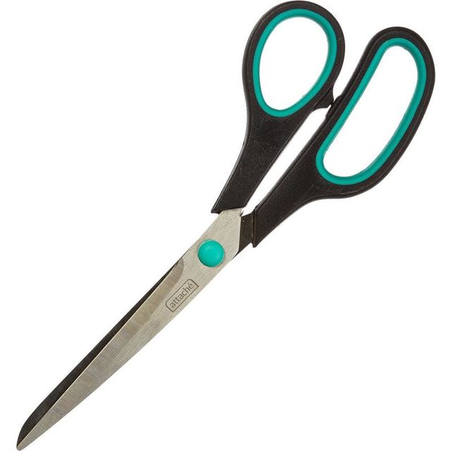 Ножницы Attache с пластиковыми прорезиненными анатомическими ручками чёрного/зелёного цвета, 215 мм