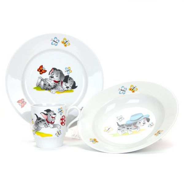 Набор детской посуды Дулевский фарфор 3 предмета рисунок Озорные щенки