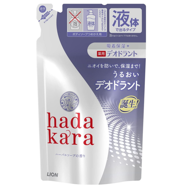 Увлажняющее жидкое мыло для тела "Hadakara" с прохладным травяным ароматом (дезодорирующее, для всех типов кожи) 360 мл, мягкая упаковка