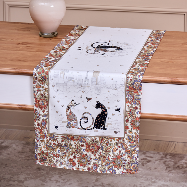 ДОРОЖКА "ПАРИЖСКИЕ КОТЫ",40Х146СМ, БЕЛЫЙ,100% ХЛОПОК,ТВИЛ