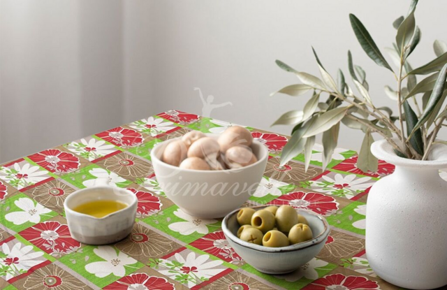 Скатерть жаккардовая Цветы с печатным рисунком, размер 140x180