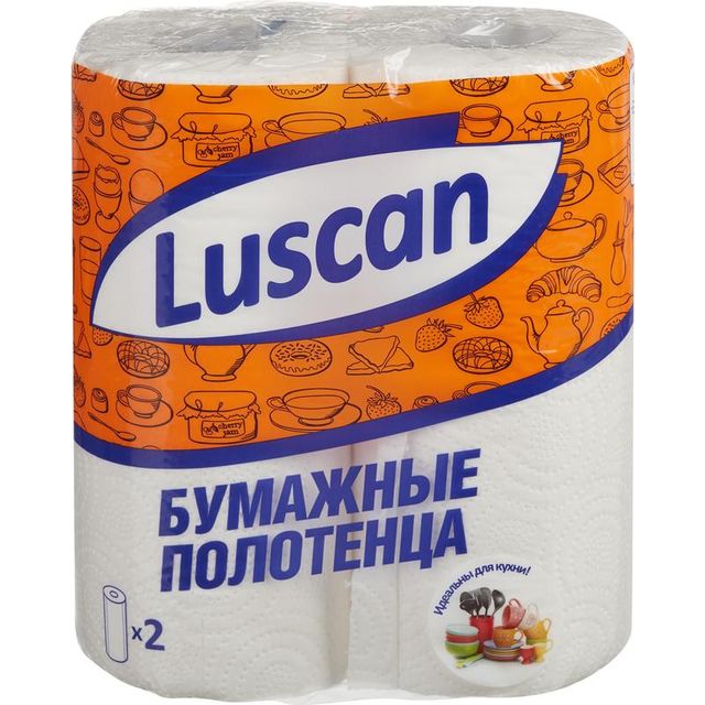 Полотенца бумажные Luscan 2-слойные, с тиснением, 2 рулона в упаковке