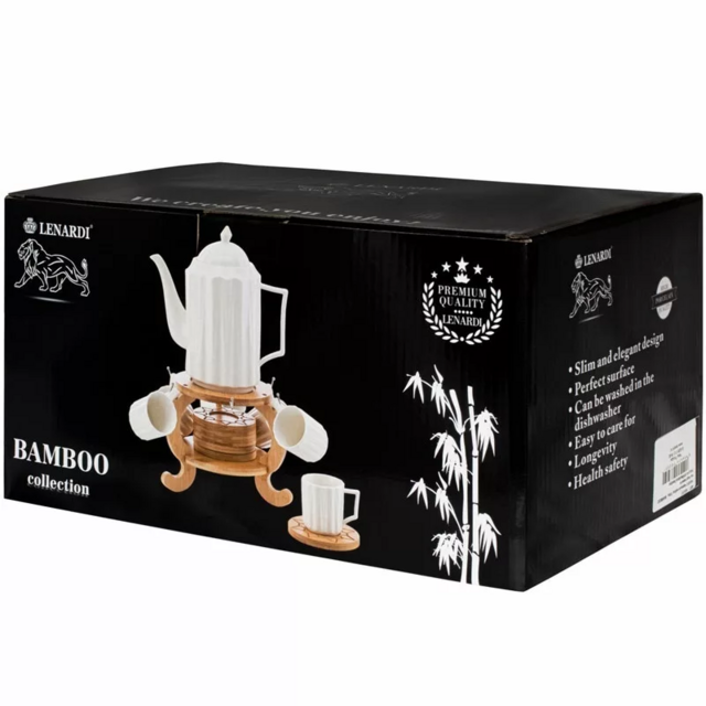 Чайный набор Lenardi 13предметов  BAMBOO на подставке в подарочной упаковке. Фарфор, бамбук, арт. 140-012