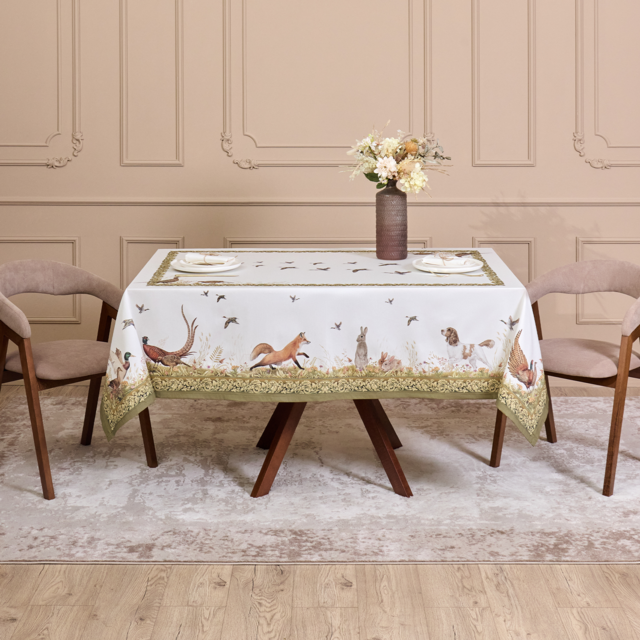 СКАТЕРТЬ "ОХОТА" 160Х220СМ ,100% ХЛОПОК, ТВИЛ, ПРОПИТКА