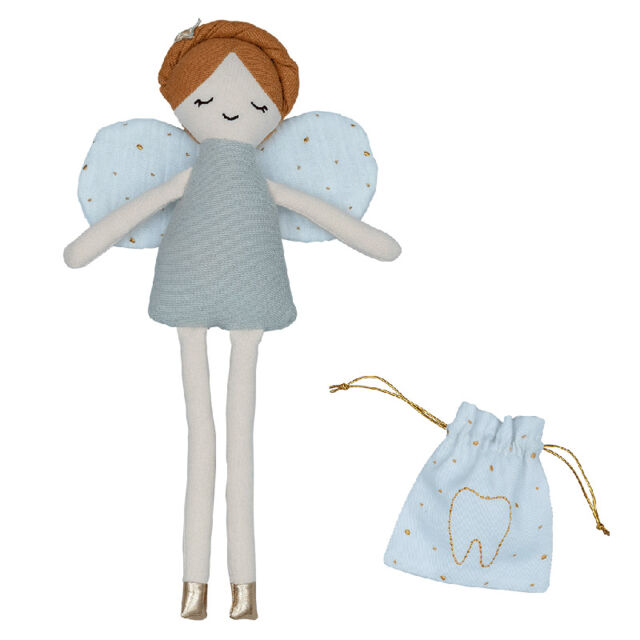 Текстильная кукла Fabelab Зубная фея с мешочком для зубика, нежно-голубая, 28 см