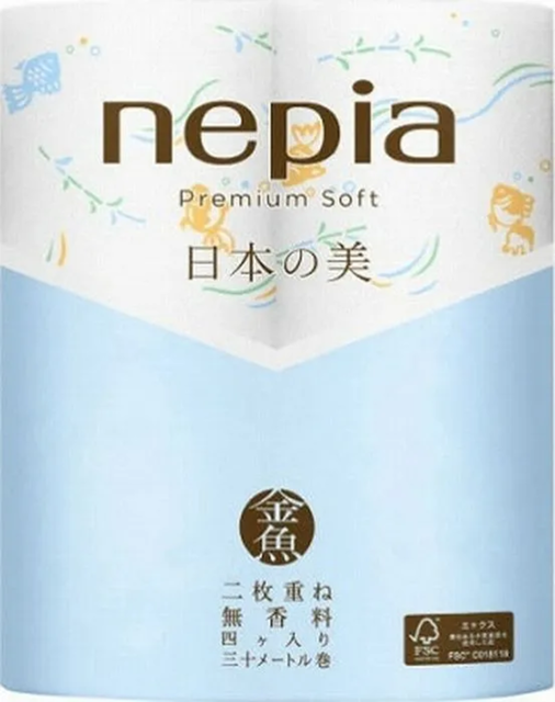 Двухслойная цветная туалетная бумага Nepia Premium Soft, 4 рулона х 30 м