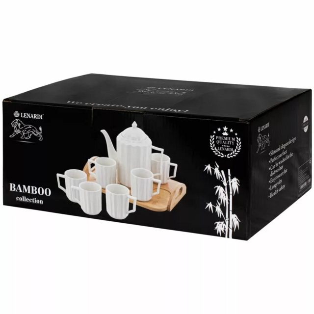 Чайный сервиз Lenardi 8предметов: чайник 1400мл и 6 чашек 240мл BAMBOO на подставке в подарочной упаковке. арт. 140-009
