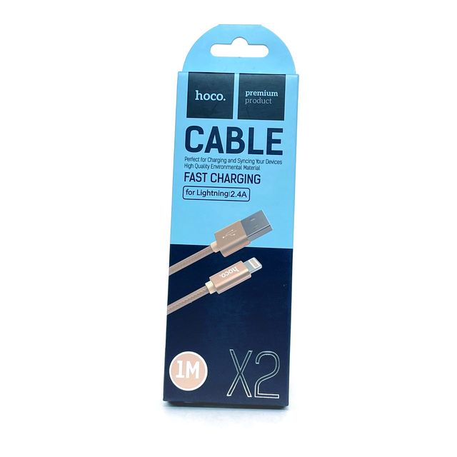 USB кабель HOCO X2 Knitted Lightning 8-pin, 1м, 2.4A, нейлон (золотой)