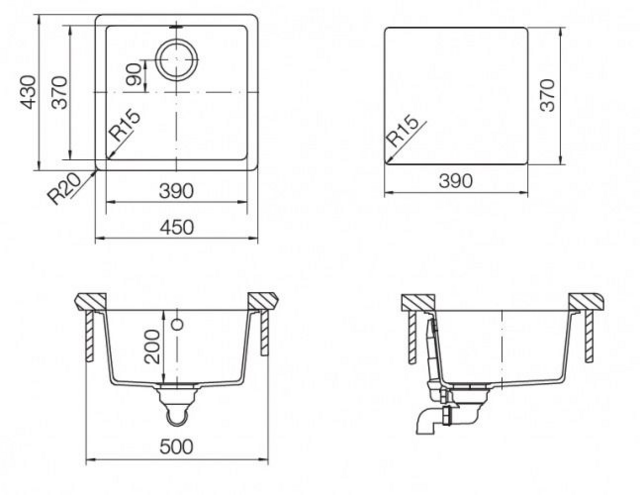 Мойка  Soho 50 (N-100S) Cristadur 450x430 (подстольный монтаж)магнолия