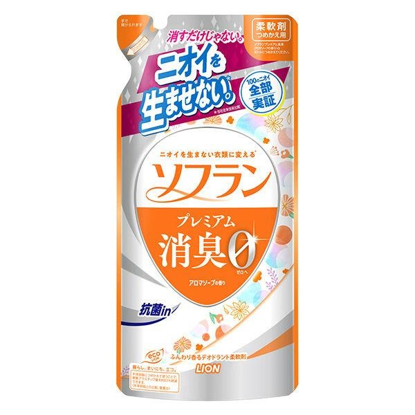 Кондиционер для белья "SOFLAN" (с длительной 3D-защитой от неприятного запаха "Premium Deodorizer Zero-Ø" - натуральный аромат цветочного мыла) 420 мл, мягкая упаковка