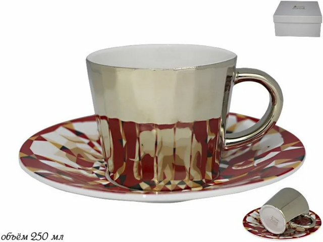 Чашка 250 мл с блюдцем Lenardi, фарфор, в подарочной упаковке арт. 105-778