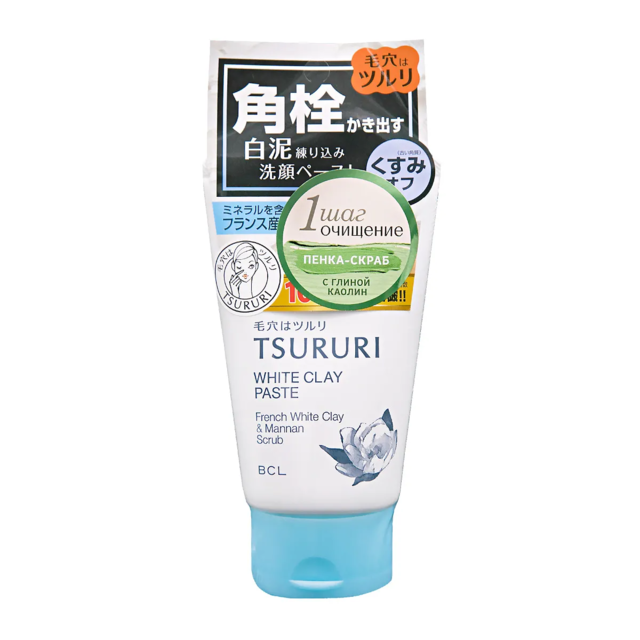 Пенка-скраб TSURURI для глубокого очищения кожи с французской белой глиной и японским маннаном