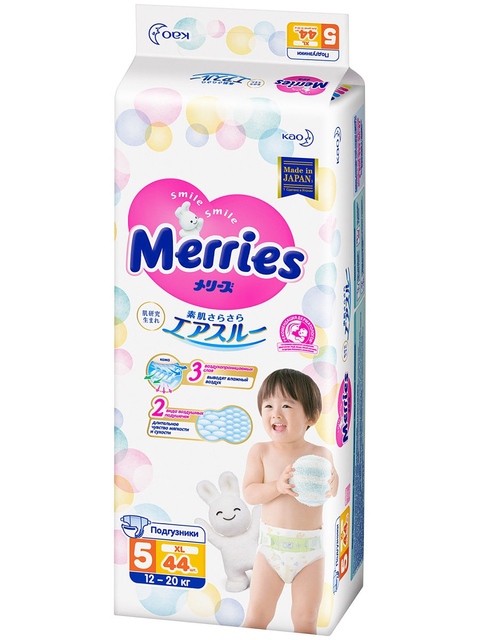 MERRIES Подгузники для детей размер XL 12-20кг.  44шт.