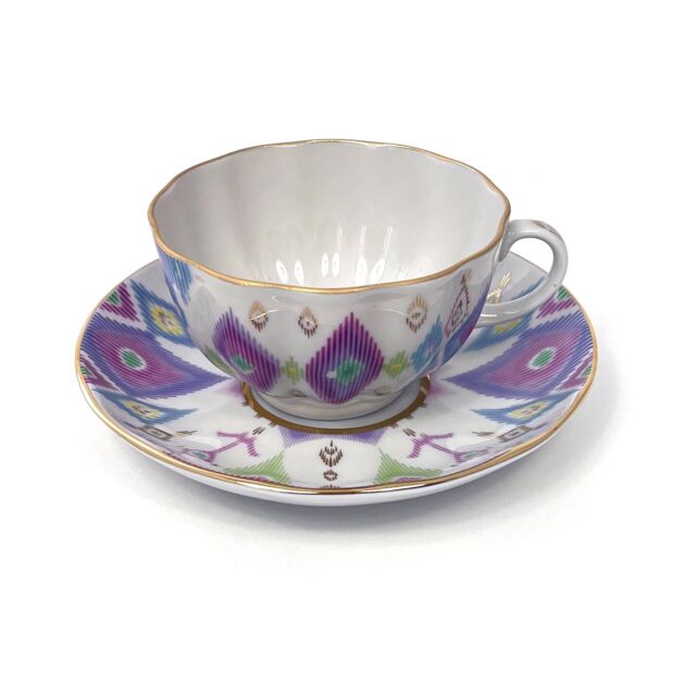 Чашка чайная с блюдцем форма Тюльпан рисунок Перо павлина, Императорский фарфоровый завод