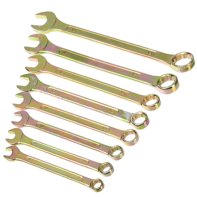 Набор ключей рожково-накидных ЕРМАК, 8 предметов, 8-19мм, желтый цинк