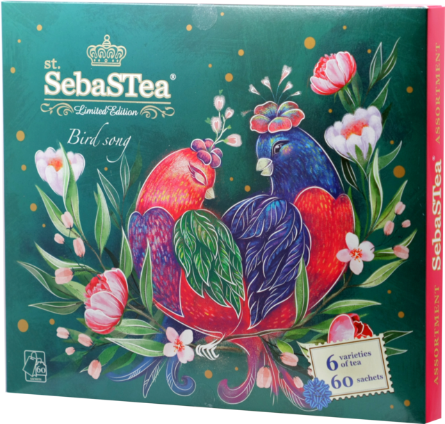 Чай ассорти SebaSTea BIRD SONG №4 (коробка зелёная), 60 пак.
