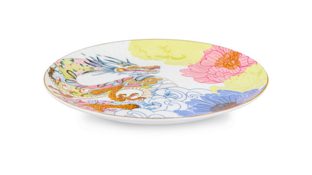 Тарелка закусочная Decor de table Дракон 21 см, фарфор костяной, разноцветная