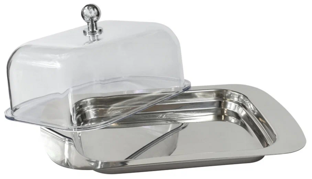 5871 FISSMAN Маслёнка с пластиковой крышкой 18х12х7см (нерж.сталь)