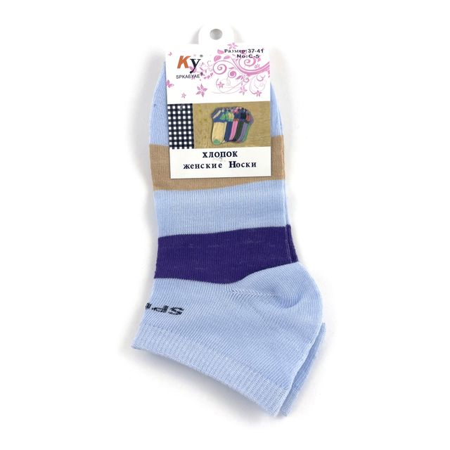 Женские носки «KY», размер 37-41, цветные голубые, короткие