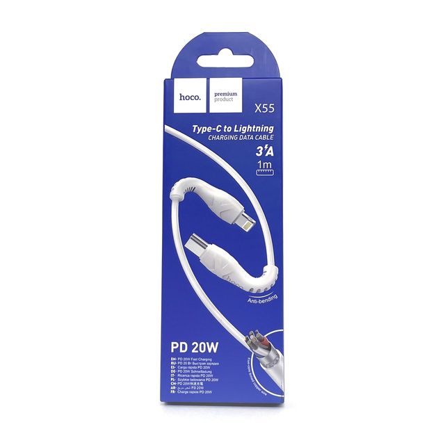 USB-С кабель HOCO X55 Trendy Lightning 8-pin, 1м, QC 3A, PD 20W, PVC (белый)