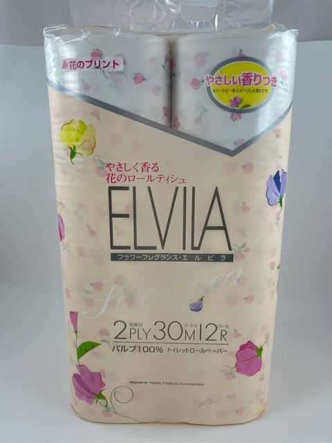 Премиальная парфюмированная туалетная бумага Shikoku Tokushi Elvila Sweet Pea, со сладким ароматом душистого горошка, 2-х слойная, 30м, 12 рулонов
