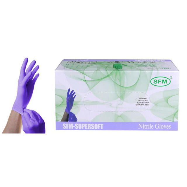 Медицинские смотровые перчатки SFM нитрил, неопудреные, текстурированные, (S), 100 п/уп., фиолетово-голубые