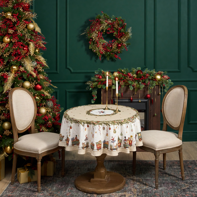 СКАТЕРТЬ КРУГЛАЯ  "ЩЕЛКУНЧИК" ,150СМ , БЕЖЕВЫЙ ,100% ХЛОПОК , ТВИЛ