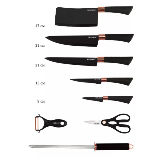 Набор ножей Lenardi, нержавеющая сталь, 9 предметов на подставке, в подарочной упаковке, арт. 196-018