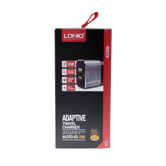 Сетевое зарядное устройство (СЗУ) LDNIO 2 USB выхода 2,4А + кабель Micro USB A2206 черное (коробка)