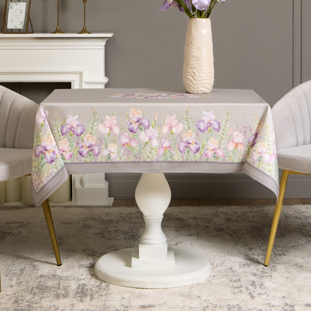 СКАТЕРТЬ ИРИСЫ 110Х140СМ ,СЕРЫЙ, 100% ХЛОПОК,ТВИЛ ПРОПИТКА