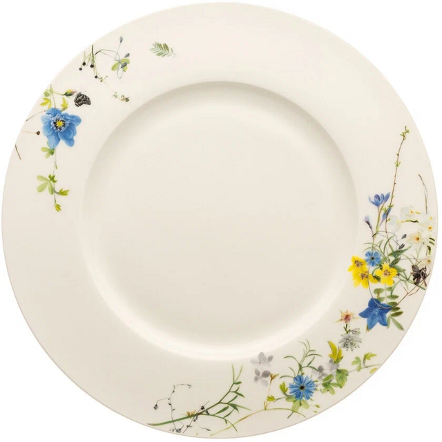 Тарелка обеденная с бортом Rosenthal Альпийские цветы 28 см, фарфор костяной