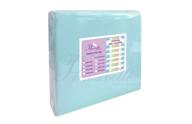Простыня хлопковая голубая, размер 215х220