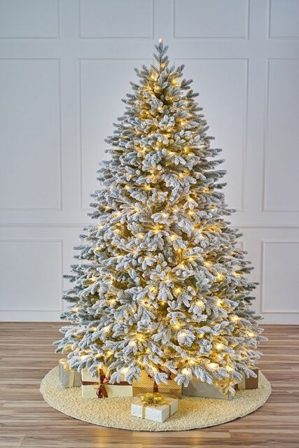 Ель искусственная заснеженная с лампочками Версальская, Max Christmas, высота 2,7 м