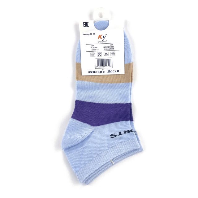Женские носки «KY», размер 37-41, цветные голубые, короткие