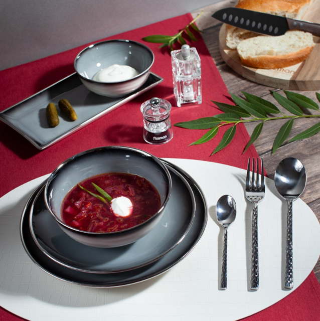 13712 FISSMAN Тарелка ELEGANTE GRAY 20см (фарфор)