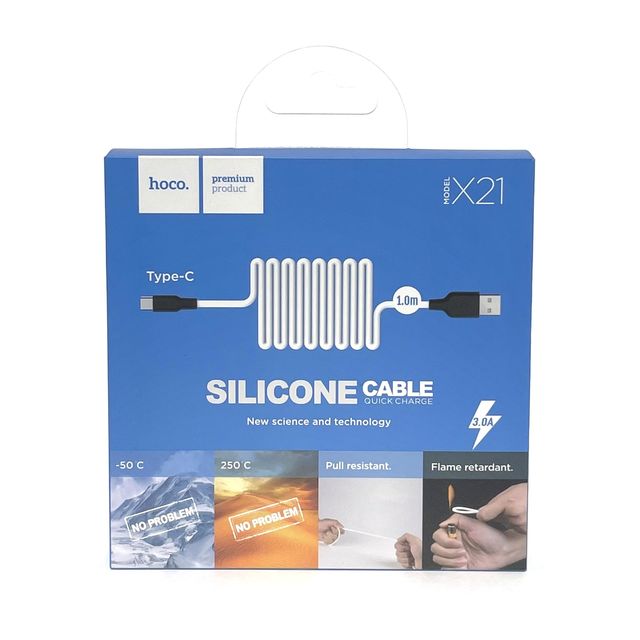 USB кабель HOCO X21 Silicone Type-C, 1м, силикон (белый с черным)