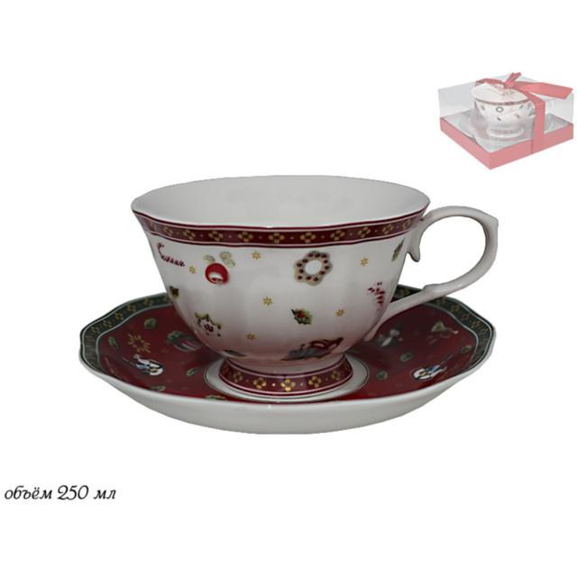 Чашка с блюдцем Lenardi Новогодний, фарфор, в подарочной упаковке, арт. 105-591
