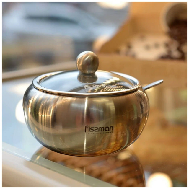 5872 FISSMAN Сахарница со стеклянной крышкой 350мл (нерж.сталь)